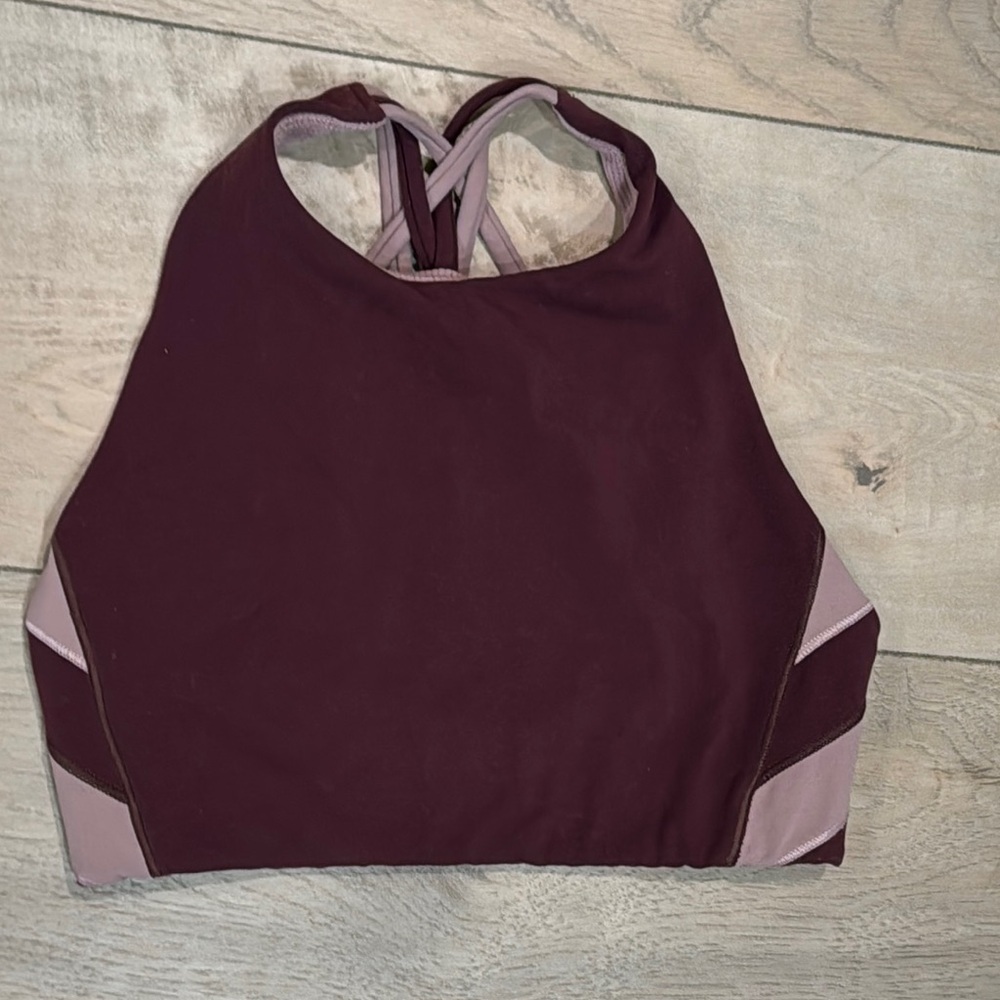 Athleta Hyper Focused Chroma Burgundy and Pink Sports Bra